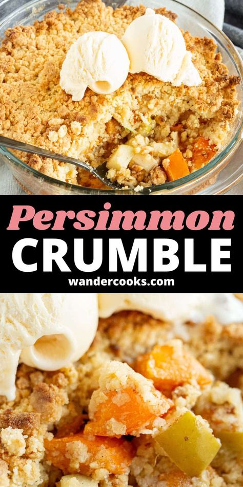 Sweet persimmon and crunchy green apple team up under a crispy crumble topping in this deliciously simple dessert. This easy persimmon crumble pie only takes 5 minutes to prepare. The hardest part is waiting for it to bake! Australian Snacks, Australian Desserts, Easy Apple Crumble, Baked Cinnamon Apples, Muesli Recipe, Persimmon Recipes, Apple Crumble Recipe, Crumble Pie, Festive Recipes