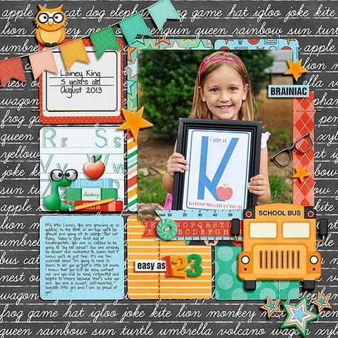 Kids Scrapbook Ideas For School, Scrapbook School Pictures, Teacher Scrapbook Ideas, School Scrapbook Pages, School Layout, School Layouts, Scrapbook School, School Scrapbook Layouts, Baby Scrapbook Album