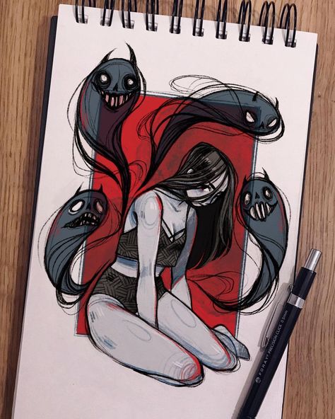 Feefal Art, Arte Sketchbook, Creepy Art, Dessin Adorable, Art Tutorials Drawing, Art Drawings Sketches Simple, Cool Art Drawings, Sketchbook Art Inspiration, Art Inspiration Drawing