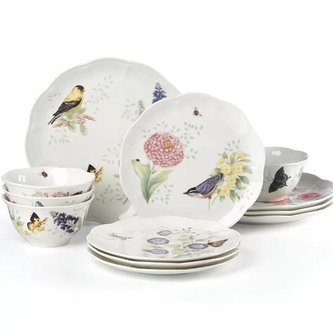 Lenox Butterfly Meadow Flutter 12 Piece Dinnerware Set, Service for 4 | Wayfair.ca Butterfly Meadow, Lenox Butterfly Meadow, White Dinnerware Set, Holiday Dinnerware, China Dinnerware Sets, Eastern Bluebird, White Dinnerware, Mug Cozy, Porcelain Dinnerware