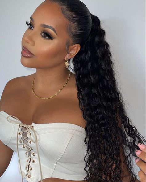 Red Carpet Ponytail Hairstyles, Crochet Hair Styles Freetress, Weave Ponytail Hairstyles, Big Box Braids Hairstyles, Deep Wave Hairstyles, Cute Box Braids Hairstyles, Pelo Afro, Sleek Ponytail, Hair Ponytail Styles