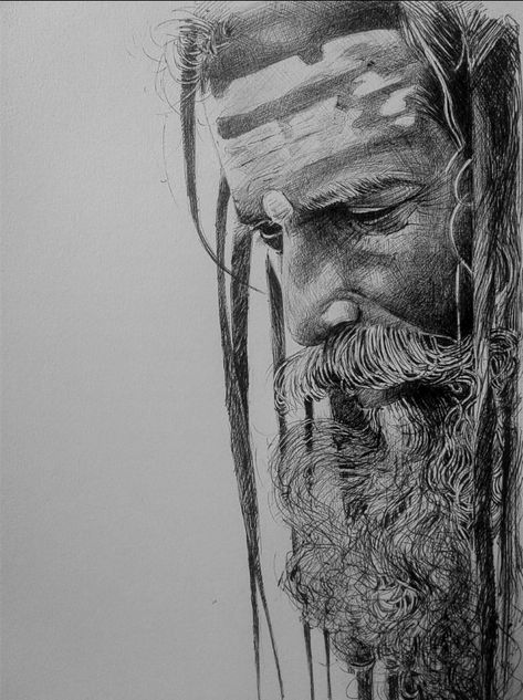 Aghori Tattoo Designs, Aghori Sketch, Varanasi Painting, Charcole Drawings, Aztec Women, Eyes Sketch, Biro Art, Schwarzenegger Bodybuilding, Fineliner Art