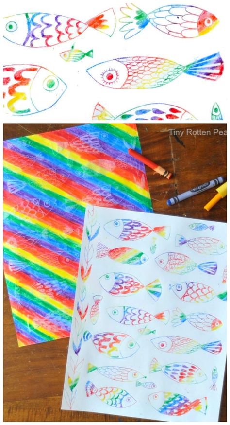 Crayon Transfer Technique · Craftwhack Easy art projects for kids are the best. Plus this is mess-free. (bonus!) Transfer Art, Freetime Activities, Jackson Avery, Art Project For Kids, Vbs Crafts, Easy Art Projects, Project For Kids, Ecole Art, Rainbow Fish