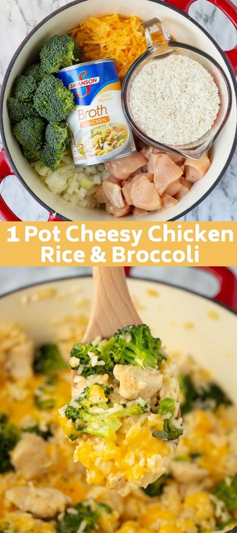 My FAVORITE easy dinner recipe! 1 Pot Cheesy Chicken Rice & Broccoli Chicken Rice Broccoli, Cheesy Chicken Rice, Rice Broccoli, Diner Recept, Broccoli Rice, Easy Dinner Recipe, Crock Pot Recipes, Chicken And Rice, Deilig Mat