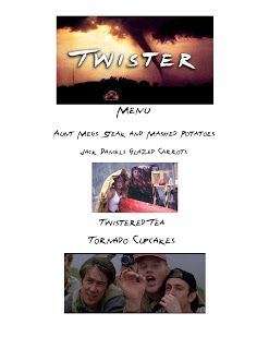 Twister Dinner Menu Sandlot Movie Night Dinner, Movie Dinner Theme Night Adult, Movie Themed Dinner Ideas Adult, Movie Themed Dinner Ideas, Themes Dinner Nights, Disney Movie Themed Dinner, Twister Movie, Themed Dinners Ideas, Disney Movie Night Menu