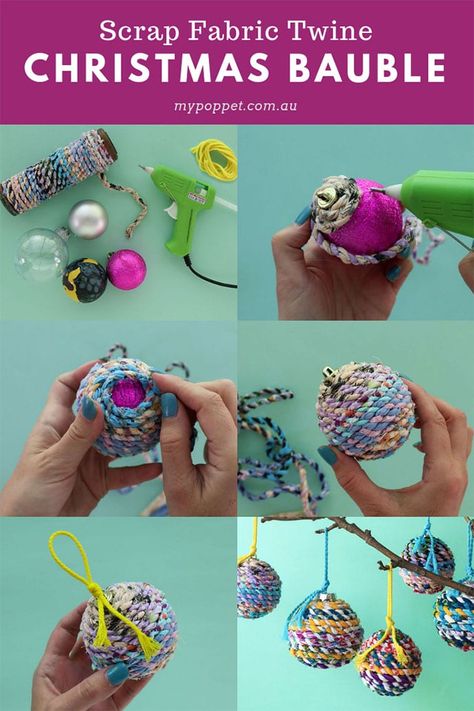 Scrap Fabric Twine Recycled Christmas Ornaments | My Poppet Makes Big Paper Flowers Diy, Scrap Fabric Twine, Recycled Christmas Ornaments, Fabric Twine, Big Paper Flowers, Recycled Christmas, Scrap Fabric Projects, Diy Wedding Gifts, Popular Crafts