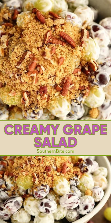 Creamy Grape Salad is a refreshing dish for any crowd. Throw it together with a handful of simple ingredients – grapes, cream cheese, sour cream, vanilla extract, sugar and pecans. It is the perfect potluck side for springtime and Easter! Easy Grape Salad, Barbecue Pork Tenderloin, Creamy Grape Salad, Grape Salad Recipe, Unique Salad, Potluck Side Dishes, Salads For A Crowd, Side Salad Recipes, Bbq Side