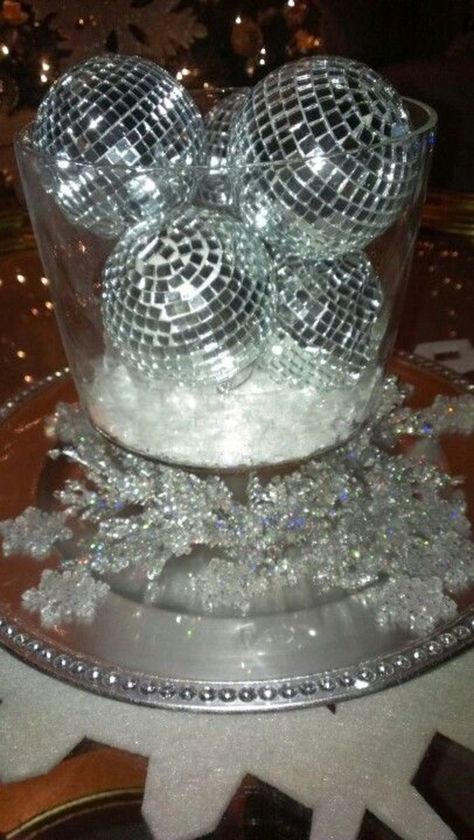 New Years Eve Centerpiece, Formal Centerpieces, Disco Centerpieces, Disco Ball Centerpieces, Disco Brunch, 70s Birthday, 1970s Party, Disco Theme Party, Crystal Wreath