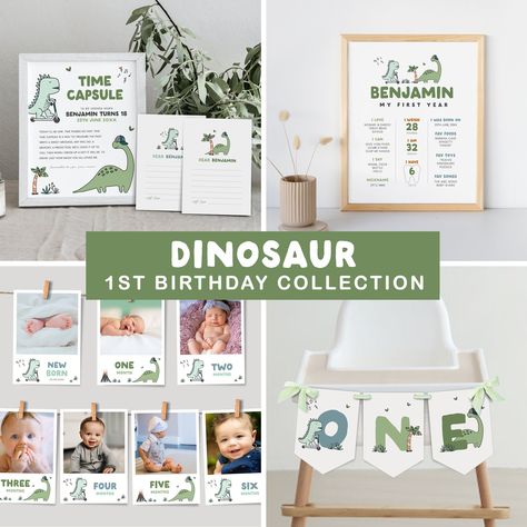 Dinosaur 1st Birthday, Dinosaur Birthday Decorations, Dinosaur Party Decorations, Boy Printable, Dinosaur Theme Party, Dinosaur Theme, Dinosaur Birthday Party, High Chair Banner, Photo Banner