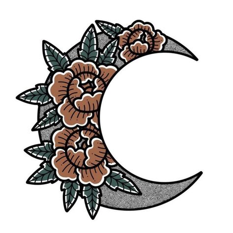 Traditional Moon Tattoo, Traditional Moon, Traditional Tattoo Outline, Americana Tattoo, Tattoos Beautiful, Traditional Tattoo Inspiration, Tattoo Moon, Moon Vintage, Traditional Tattoo Sleeve