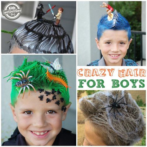 Crazy Hair Ideas for Boys Halloween Hair Boys, Wacky Hair Day Ideas For Boys, Crazy Hair Ideas For Boys, Boy Crazy Hair Day, Crazy Day At School, Crazy Hair For Boys, Boys Crazy Hair Day, Crazy Hair Day For Boys, Easy Crazy Hair Day Ideas