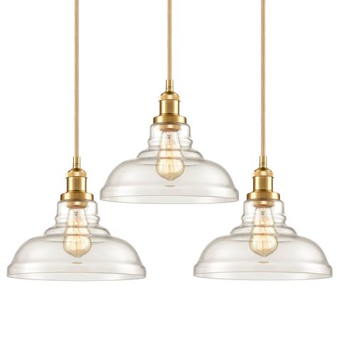 Industrial Antique Bronze Glass Pendant - Pack of 3 | Claxy Gold Pendant Lights, Dining Pendant, Industrial Antique, Clear Glass Pendant Light, Foyer Hallway, Bar Bedroom, Gold Pendant Lighting, Kitchen Pendant, Future Kitchen