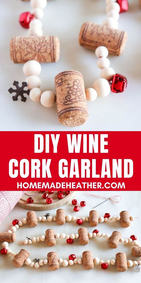 DIY Wine Cork Garland Wine Cork Garland, Orange Slice Garland, Holiday Urn, Wine Christmas Tree, Cork Garland, Wine Bottle Christmas Decorations, Wine Cork Christmas Tree, Creative Christmas Crafts, Cork Crafts Christmas