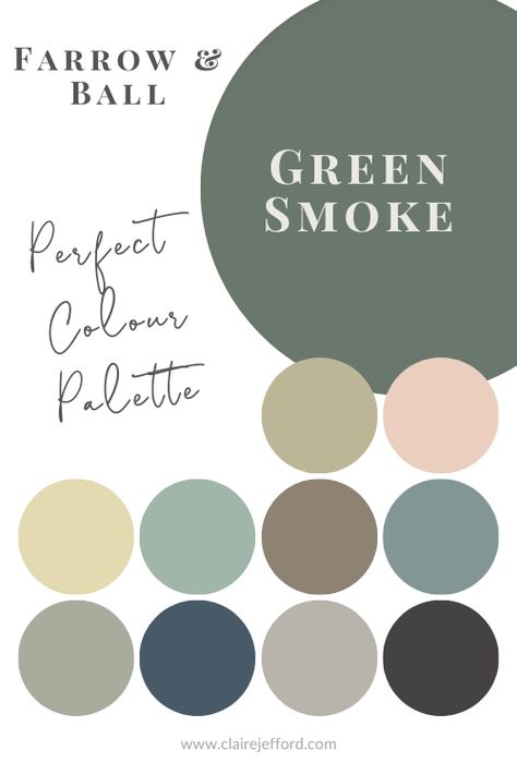 Colour Schemes Bathroom, Complimentary Green Paint Colors, Bathroom Colour Pallets, Farrow And Ball Green Paint Colors, Farrow Ball Inchyra Blue, Farrow And Ball Colour Schemes 2023, Green Complimentary Color Palette, Living Room Palette Ideas, Green Color Palette Kitchen