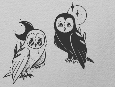 Magick Tattoo, Barn Owl Tattoo, Maching Tattoos, Cute Matching Tattoos, Bestie Tattoo, Bff Tattoos, Spooky Tattoos, Tattoo Style Drawings, Best Friend Tattoos