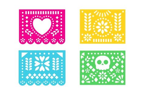 Tema mexicano de la colección del empavesado colorido | Vector Gratis Wall Stencils Diy, Acrylic Holders, Laser Ideas, Stencils Wall, Dia De Muertos, Bunting, Painting & Drawing, Graphic Resources, Banners