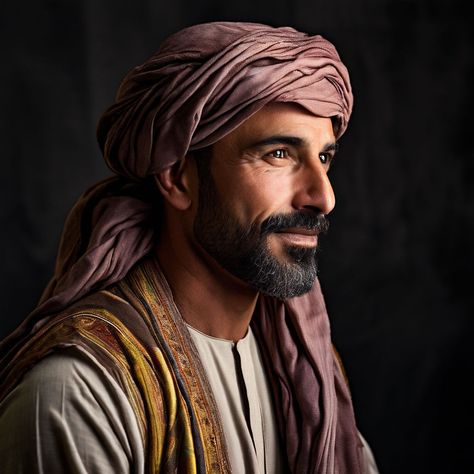 Good looking arabian man middle-aged turban profile by Muhammad Arshad - Playground Men Reference, Middle Eastern Men, One Image, Art References, Image Generator, Social Media Posts, Middle Eastern, Creating Art, Social Media Post