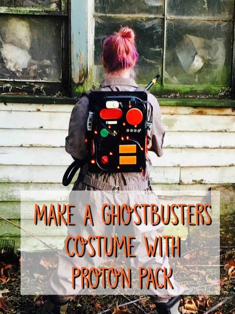 Ghostbusters Costume Tutorial with Jumpsuit and Proton Pack Diy Ghostbuster Costume, Homemade Ghostbusters Costume, Family Ghostbusters Halloween Costumes, Ghost Buster Costume Diy, Diy Slimer Ghostbusters Costume Adult, Ghost Busters Trunk Or Treat Ideas, Diy Ghostbusters Decorations, Diy Proton Pack Ghostbusters, Ghostbuster Costume Diy