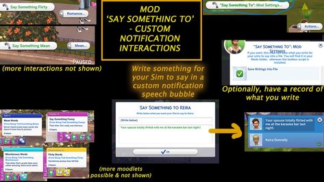 [Mod] (v2 Update!) "Say Something To": a custom notification mod for storytellers - Sims 4 | Patreon Sims 4 Lumpinou, Sims 4 Patreon, Play Sims, Social Interaction, Say Something, Sims Cc, Sims 4, To Tell, Storytelling