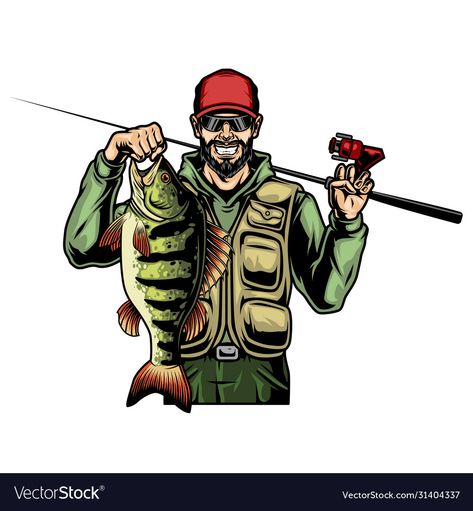 Fisherman Vector, Perch Fish, White Bg, Perch Fishing, Fishing Design, Fish Silhouette, Sports Tshirt Designs, Vintage Text, Fish Vector