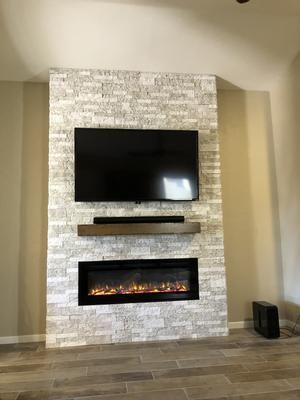 Airstone Fireplace, Diy Shiplap Fireplace, Faux Stone Veneer, Electric Fireplace Mantle, Electric Fireplace Wall, Built In Electric Fireplace, Wall Fires, Fireplace Tv Wall, Linear Fireplace