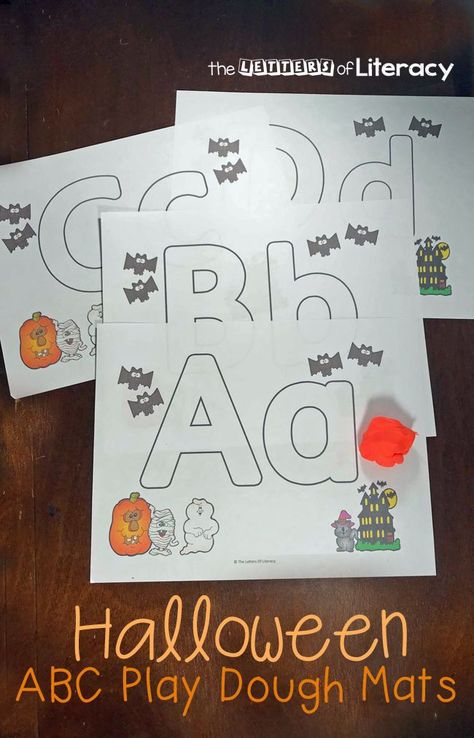 Free Halloween Alphabet Play Dough Mats are perfect Halloween themed activity to help motivate kids to practice upper and lowercase letter recognition and formation! #halloween #playdough #playdoughmats #freeprintable #alphabet Halloween Letters Preschool, Halloween Playdough, Kindergarten October, Abc Centers, Halloween Centers, Halloween Alphabet, Alphabet Activities Kindergarten, Writing Center Activities, Literacy Activities Kindergarten