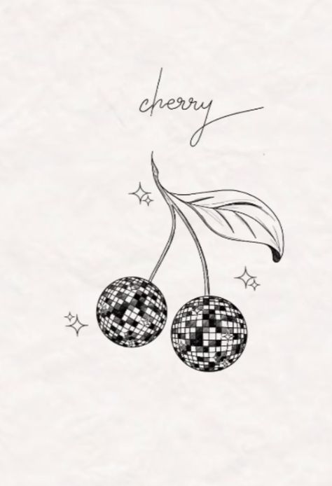 Cher Tattoo Ideas, Disco Cherry Tattoo, Disco Ball Cherry Tattoo, Cherry Disco Ball Tattoo, Disco Tattoos, Ibiza Tattoo, Disco Tattoo, Black And White Rose Tattoo, Disco Cherry