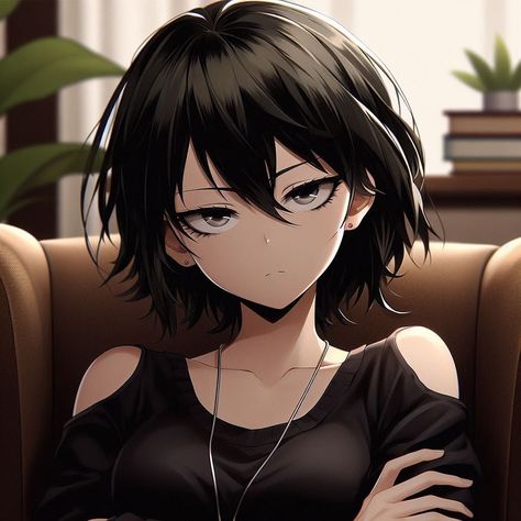 Short Hair Anime Style, Anime Female Short Hairstyles, Short Black Hair Anime Characters, Short Haired Anime Characters, Aizawa's Daughter Oc, Anime Character Design Female Black Hair, Characters With Short Black Hair, Anime Girlies Black Hair, Short Hair Female Character Design