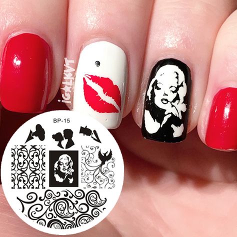 Marilyn Monroe Nails Designs, Marilyn Monroe Nails, Silhouette Nails, Nagel Stamping, Pattern Nail Art, Stamp Template, Patrick Nagel, Marble Nail Designs, Nail Art Images