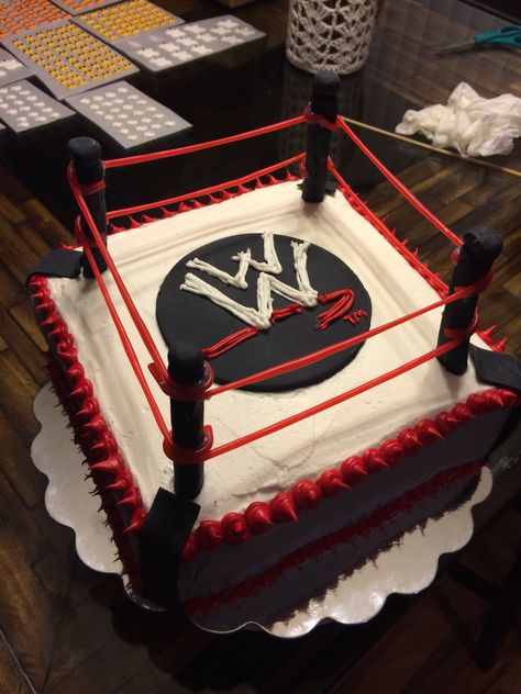 Wrestling ring cake:-) this was a big HIT! Wwe Cake, Wrestling Cake, Wrestling Birthday Parties, Wrestling Birthday, Wwe Birthday Party, Mustache Cake, Wwe Party, Wwe Birthday, 8th Birthday Cake