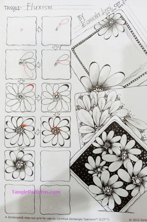 Tangle Doodle Step By Step, Zendoodle Art Flower, Flower Zentangle Patterns, Zentangle Flowers Step By Step, Tangled Flower, Easy Zentangle Patterns, Zentangle Flowers, Zentangle Pattern, Zen Doodle Patterns