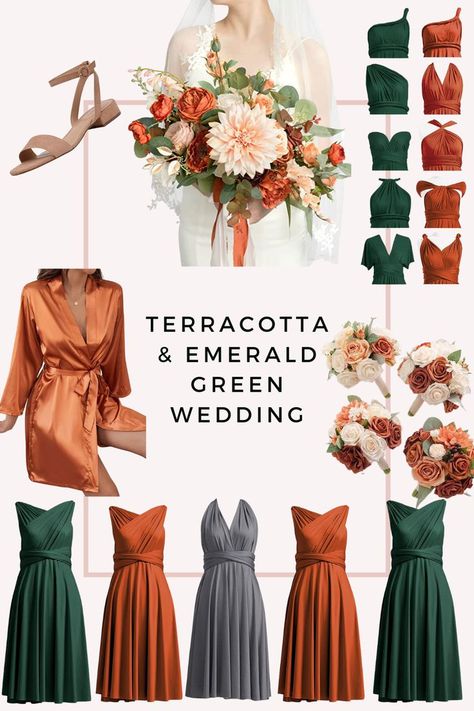 Bridesmaid Dresses Emerald Green, Bridesmaid Dresses Emerald, Terracotta Wedding Colors, Emerald Green Bridesmaids, Terracotta Bridesmaid Dresses, Wedding Cake Color, Emerald Green Wedding Dress, Terracotta Bridesmaid, Emerald Wedding Colors