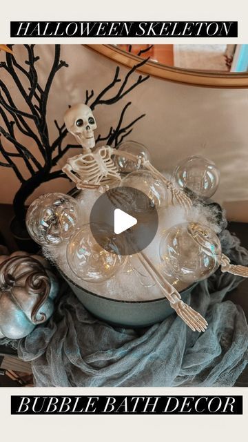 Tara Panasiuk on Instagram: "Halloween decor piece skeleton “bubble bath” in a caldron 🤣🥰 Such a cute and easy DIY to mix into your Halloween styling 🎃 

All of the materials used are saved to my LTK!💕" Decorating Ideas For Halloween, Halloween Styling, Halloween Bath, 2023 Halloween, Skeleton Halloween, Halloween Fashion, Bubble Bath, Halloween Decor, Halloween Crafts