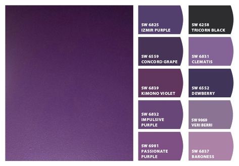 Sherwin Williams Concord Grape, Impulsive Purple Sherwin Williams, Dark Purple Paint Colors Sherwin Williams, Kimono Violet Sherwin Williams, Sherwin Williams Purple Paint Colors, Sherwin Williams Purple, Dark Purple Paint Colors, Purple Paint Colors Bedroom, Purple Bathroom Paint