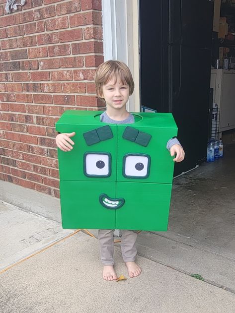 It was impossible to find a numberblock costume for tricke-r-treat this year so we made one! Numberblocks Halloween Costume, Number Block Halloween Costume, Numberblocks Costume Diy, Diy Numberblocks Costume, Number Blocks Costume Diy, Number Blocks Halloween Costume, Numberblock Costume, Number Blocks Costume, Math Costume Ideas