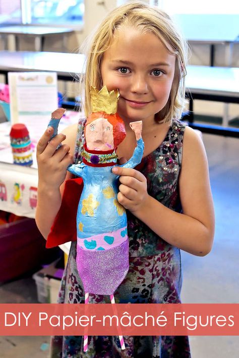 Papier Mache Kids, Paper Mache Dolls Tutorial, Paper Mache Dolls How To Make, Paper Mache For Kids, Paper Mache Puppets, Paper Mache Figures, Paper Mache Art Projects, Papier Mache Art, Colorful Art Studio