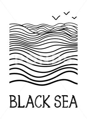 Vector Abstract Black Water Waves Lines Line Art Drawing Illustration. Seagull Line Drawing, Sea Line Drawing, Wave Line Drawing, Flying Seagull, Stencil Decor, T-shirt Print Design, Sticker Decoration, Background Print, Waves Line