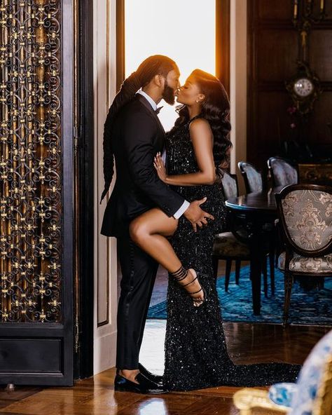 Feminine Masculine Photoshoot, Weddings For Black Couples, Mr And Mrs Smith Engagement Photos, Cute Wedding Photo Ideas Couple, Sophisticated Couple Photoshoot, Anniversary Photo Poses, Elegant Engagement Photos Black Couples, Elegant Engagement Pictures, Engagement Photos Theme Ideas