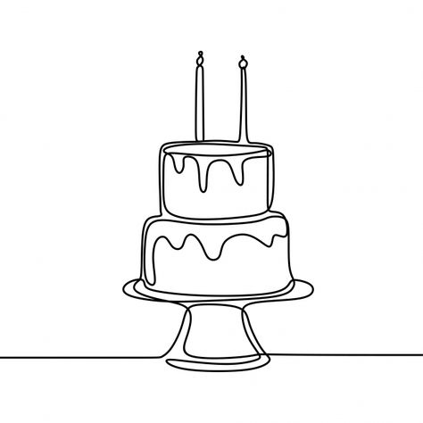 One Line Cake Drawing, Birthday Line Drawing, Cake Line Drawing, Cake Drawing Illustration, Birthday Line Art, Cake Line Art, Cake Art Drawing, Cake Drawing Easy, Line Art Cake