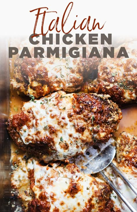 Authentic Italian Chicken Parmesan - crispy breaded chicken topped with hearty tomato sauce, melted cheese, and herbs. An easy dinner, with tons of flavor, and perfect for leftovers! A delicious and easy dinner recipe for any occasion! One of the BEST chicken parmesan recipes. #asimplepalate #chickenparmesan #chickenparmigiana #easydinner #chicken Italian Chicken Parmigiana, Authentic Chicken Parmesan, Chicken Parmeggiano, Italian Roast Chicken Recipes, The Best Chicken Parmesan Recipe, Chicken Parmesan Recipe Authentic, Parmesan Reggiano Recipes, Chicken Parmagania Recipe Easy, Authentic Chicken Parmesan Recipe