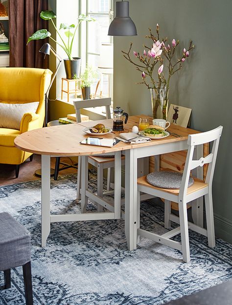 Table Apartment, Small Kitchen Table Sets, Ikea Dining Room, Space Saving Dining Table, Ikea Dining, Rustic Dining Furniture, Kitchen Table Makeover, Kitchen Apartment, Kitchen Luxury