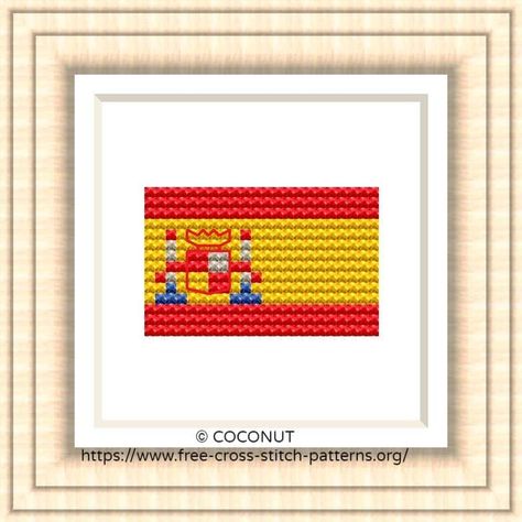 FREE PATTERN! NATIONAL FLAG OF SPAIN Cross Stitch Pattern for Instant Download Flag Of Spain, First American Flag, Flag Cross Stitch, Hot Dog Bar, Spain Flag, Free Cross Stitch Charts, National Flags, Easy Cross Stitch Patterns, Patriotic Crafts