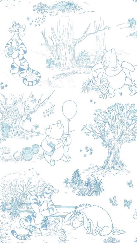 Winnie the Pooh  Disney Wallpaper #winniethepooh #pooh #disney #poohbear #disneypooh #disneywallpaper #poohwallpaper #poohbearwallpaper #wallpaper #nursery  #nurserywallpaper #poohbearnursery #babypooh #babypoohbear Vintage Winnie The Pooh Nursery Wallpaper, Blue Winnie The Pooh Wallpaper, Winnie The Pooh Pattern Wallpaper, Disney Aesthetic Wallpaper Ipad, Vintage Disney Sketches, Wallpaper Backgrounds Winnie The Pooh, Winnie The Pooh Astethic Wallpaper, Disney Backgrounds Aesthetic, Baby Pooh Wallpaper