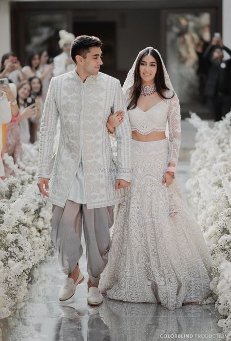 Photo from Rania and Sidhant Wedding Traditional Lehenga Designs, Dreamy Garden Wedding, Brother Of The Bride, Wedding Dances, Wedding Outfits Indian, Bridal Entry, Dreamy Garden, White Lehenga, Shimmery Dress