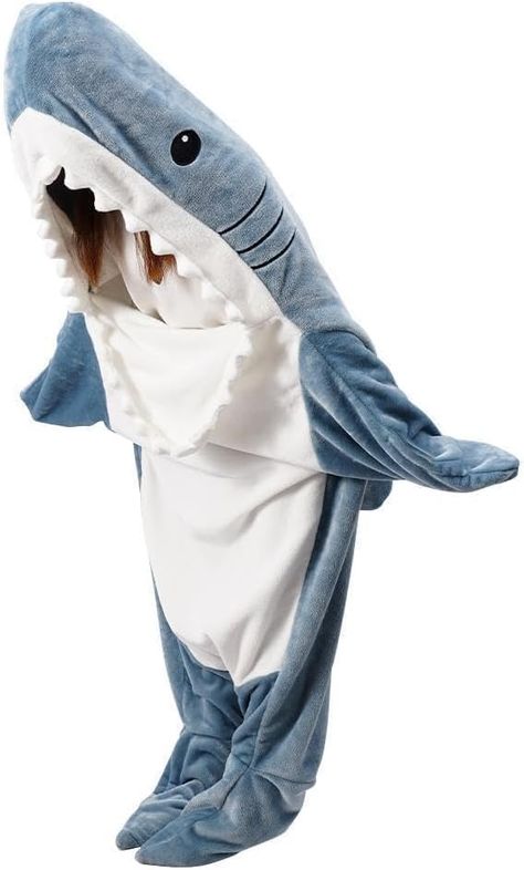 PRICES MAY VARY. cotton Imported 🐬【Realistic Shark Design Hoodie Sleeping Bag】: This wearable shark blanket compared with ordinary tail blanket. You can put your head and arms into it, Shark Blanket so that the whole body can feel the warmth of the blanket,you can also put your hands outside get released. Compared with ordinary wearable blanket,shark blanket can wrap legs and feet. The distinct shark shape, realistic print and classic colors will help your get into character every time they wea Shark Blanket Onesie, Shark Onesie Halloween Costumes, Shark Blanket Hoodie, Cute Comfy Halloween Costumes, Shark Hoodie Outfit, Boys Christmas Presents, Shark Pjs, Sleeping Fits, Shark Merch