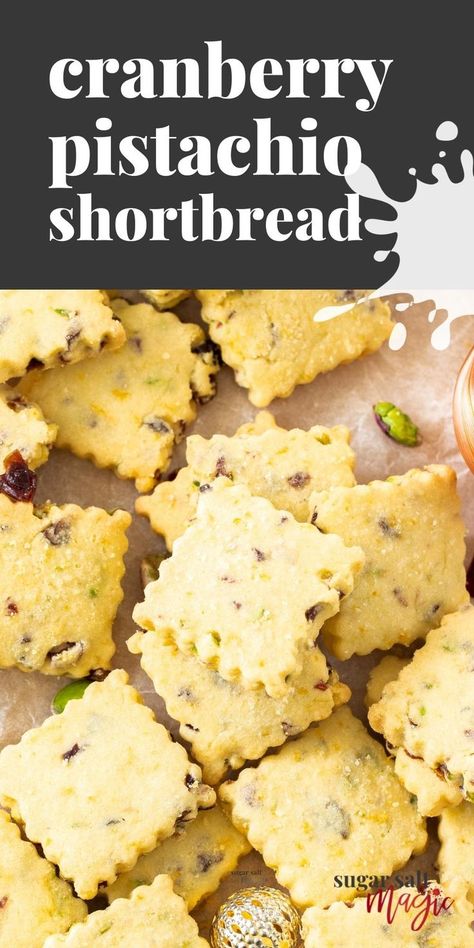 A pile of cranberry pistachio shortbread cookies. Cranberry Pistachio Shortbread Cookies, Cranberry Pistachio Shortbread, Pistachio Shortbread Cookies, Pistachio Shortbread, Roll Out Sugar Cookies, Cranberry Pistachio, Easy Chocolate Chip Cookies, Cookie Recipes Homemade, Easy Sugar Cookies