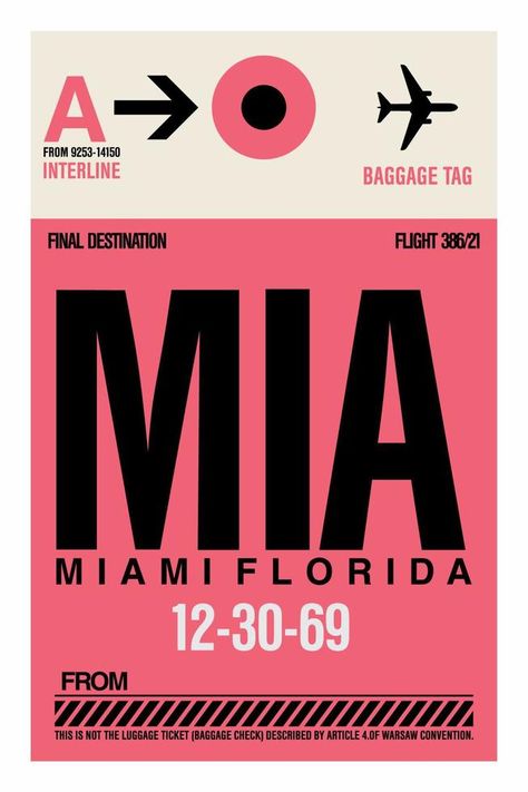 Airport Airline Luggage Bag Baggage Tags Tickets Miami Airline Tickets Design, Miami Graphic Design, Miami Poster Design, Flight Ticket Design, Airport Ads, Miami Branding, Miami Poster, Maps Design, Miami Posters