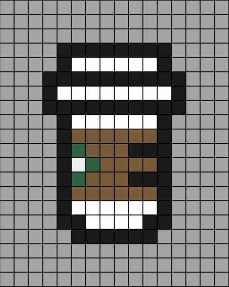 A pixel art template of a Starbucks coffee cup for taking away (with the extra cardboard safety bit). Also used for other hot beverages, like hot chocolate. Pixel Art Boba Tea, Pixel Art Chocolate, Pixel Art Easy Ideas, Pixel Art Anime Easy, Pixel Art Petit, Coffee Pixel Art, Easy Pixel Art Ideas, Pixel Drawing Ideas, Pixel Coffee