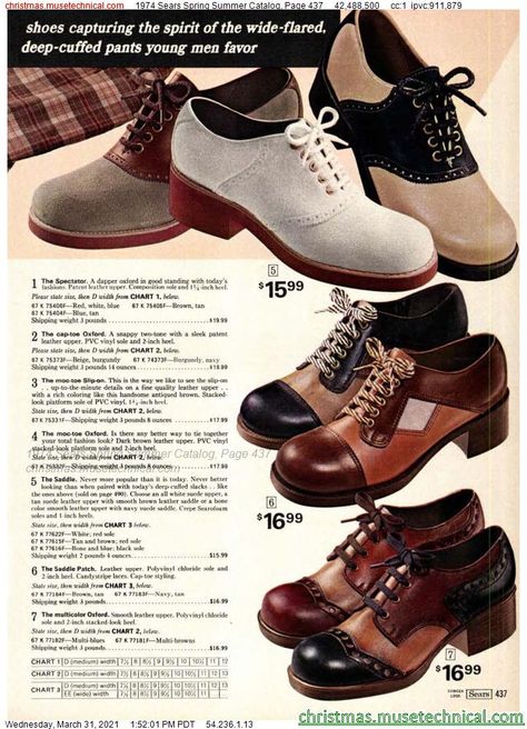 1974 Sears Spring Summer Catalog, Page 437 - Christmas Catalogs & Holiday Wishbooks Retro Shoes 70s, 70s Footwear, 70s Men Fashion, 1970s Shoes, 70s Shoes, Platform Shoes Boots, Historical Shoes, 70s Glam, 70s Clothing