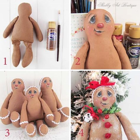 How to make Sugared Ginger dolls tutorial and pattern from Shabby Art Boutique Gingerbread Dolls Pattern, Gingerbread Sewing Pattern, Gingerbread Dolls, Gingerbread Pattern, Shabby Art Boutique, Gingerbread Ideas, Ginger Babies, Gingerbread People, Snow Men